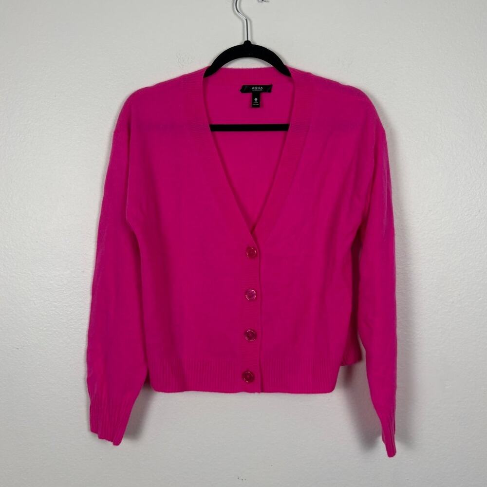 Aqua Cashmere Hot Pink Knit V Neck Cashmere Cardigan XS